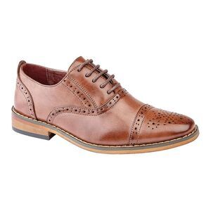 Goor Childrens Boys Capped Lace Oxford Brogue Shoes / Mid Brown